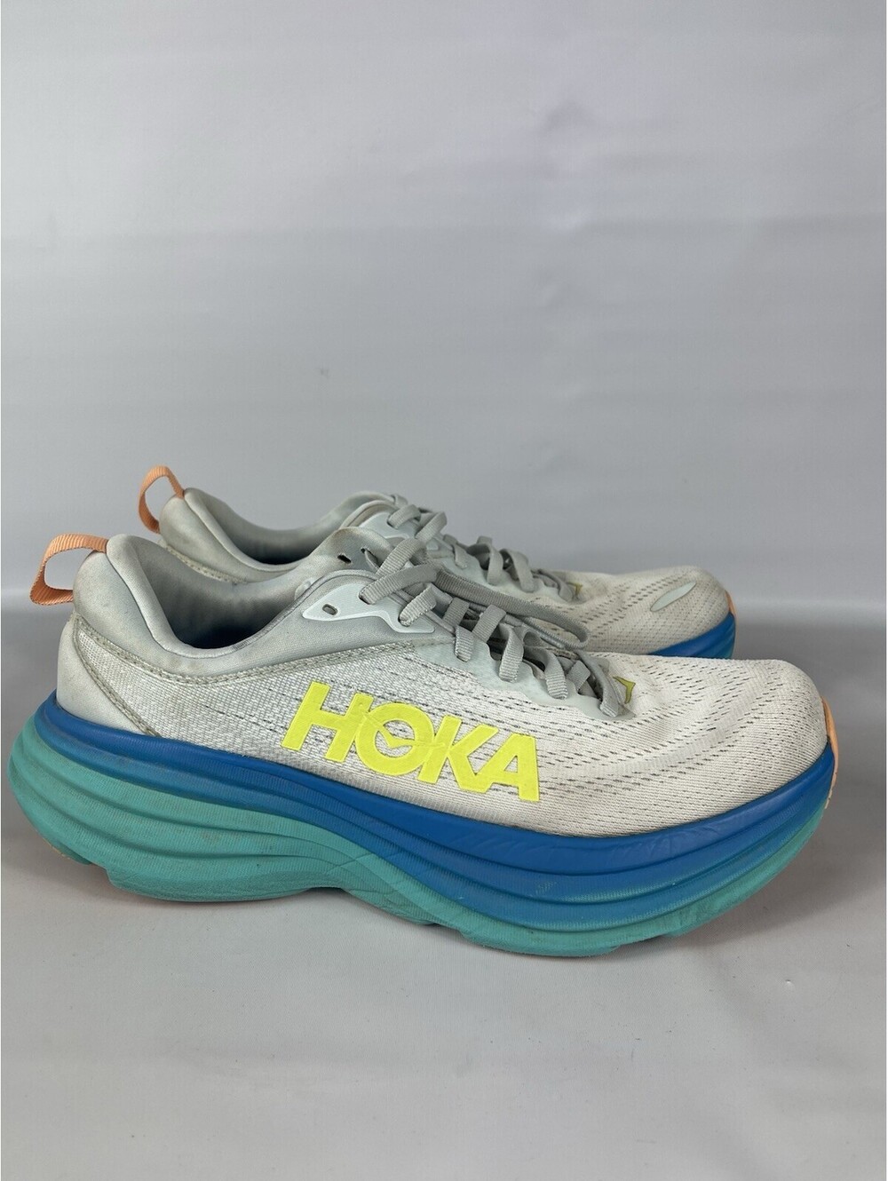 Hoka One One Sneakers Men 5D Bondi 8 Running Shoes Gray Blue Lace Up Comfort